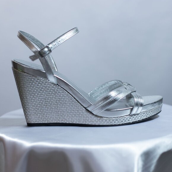 Lauren Ralph Lauren Shoes - Lauren lauren Ralph Silver Metallic Leather Wedge Sandals Size 9.5